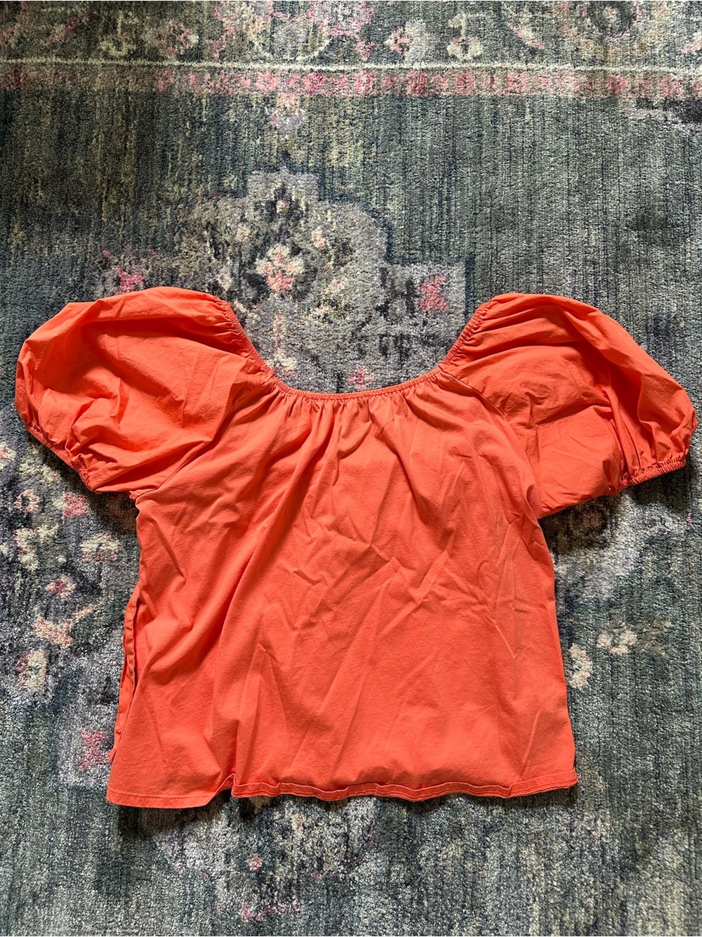 a new day Orange Puff Sleeve Tie-Back Blouse Cutesy Feminine Women’s XL Colorful
